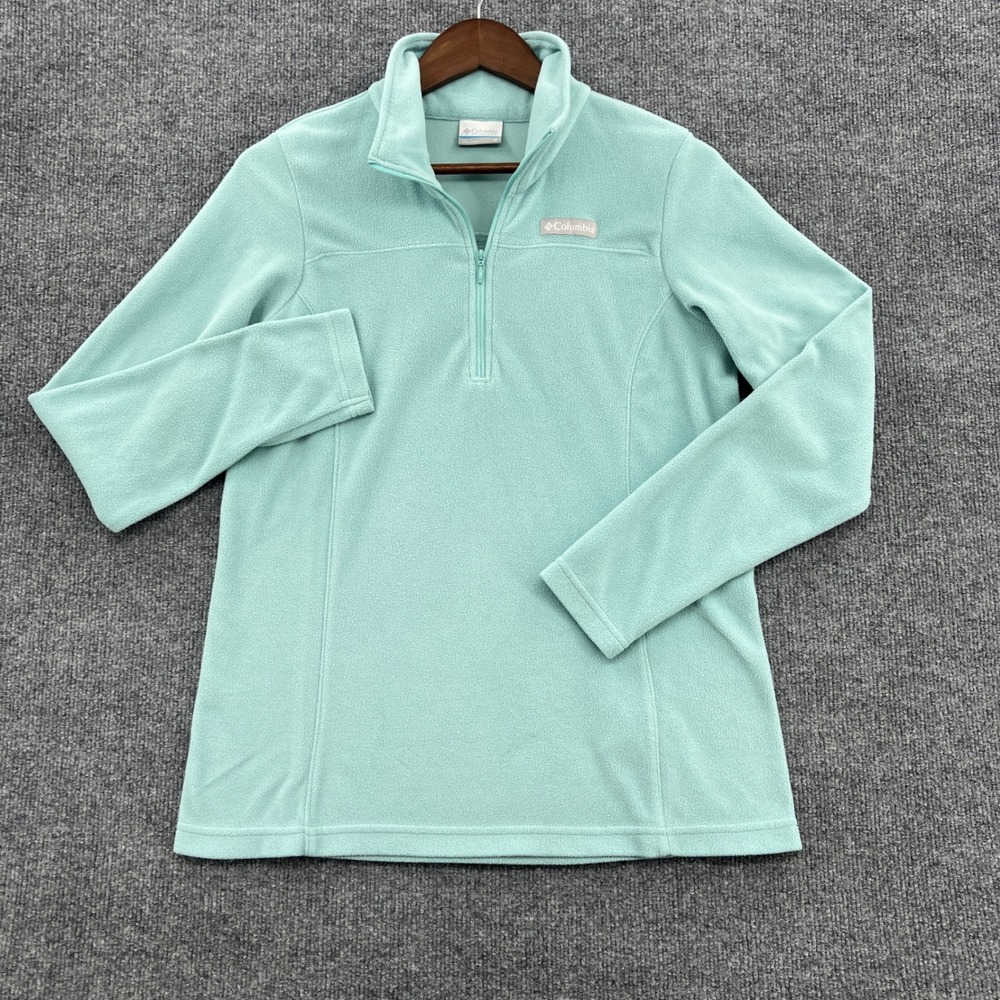 Columbia Fleece Pullover Women Medium Teal Green Quarter Zip Hiking Outdoor